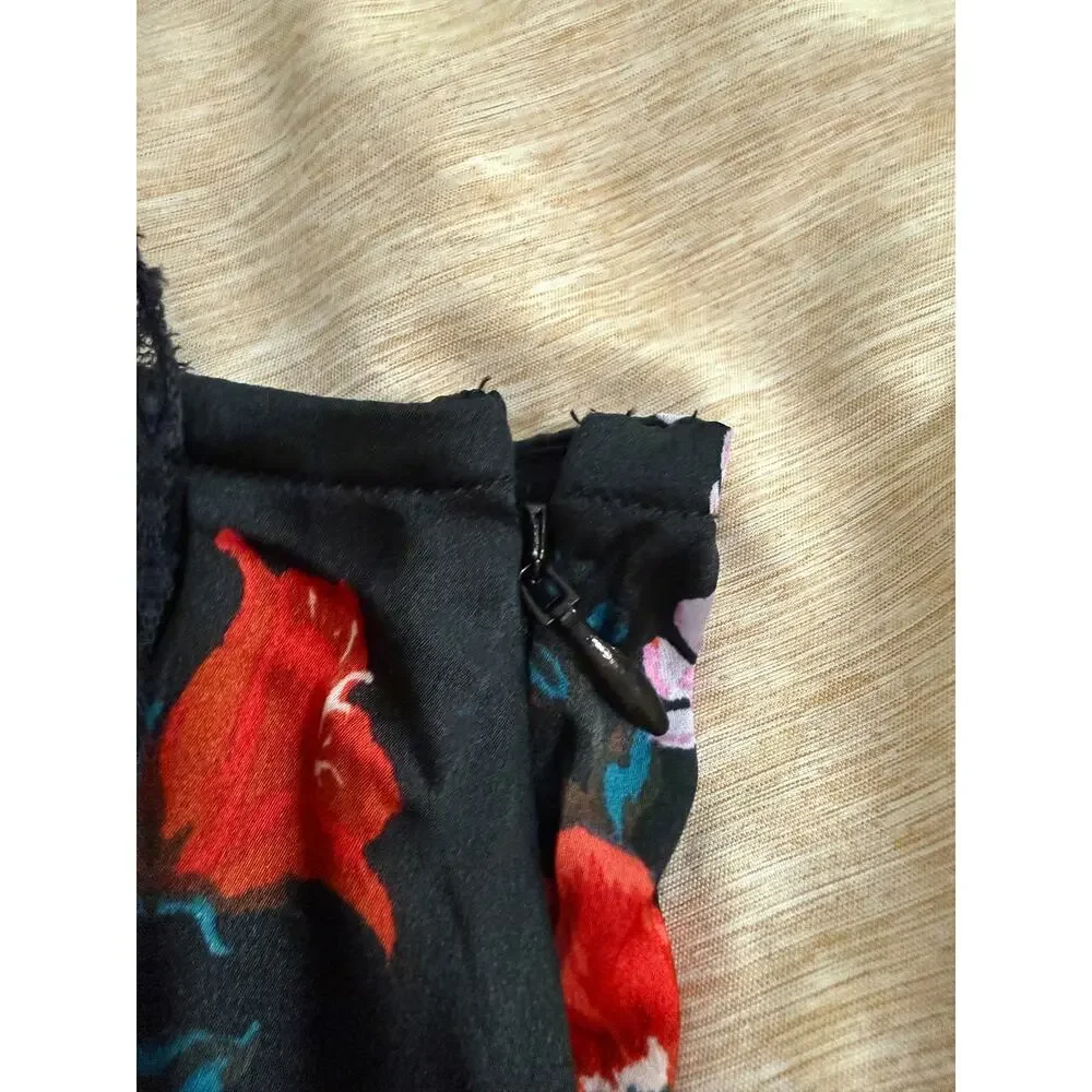free people warm hearts midi dress black & red floral combo women size x-small
